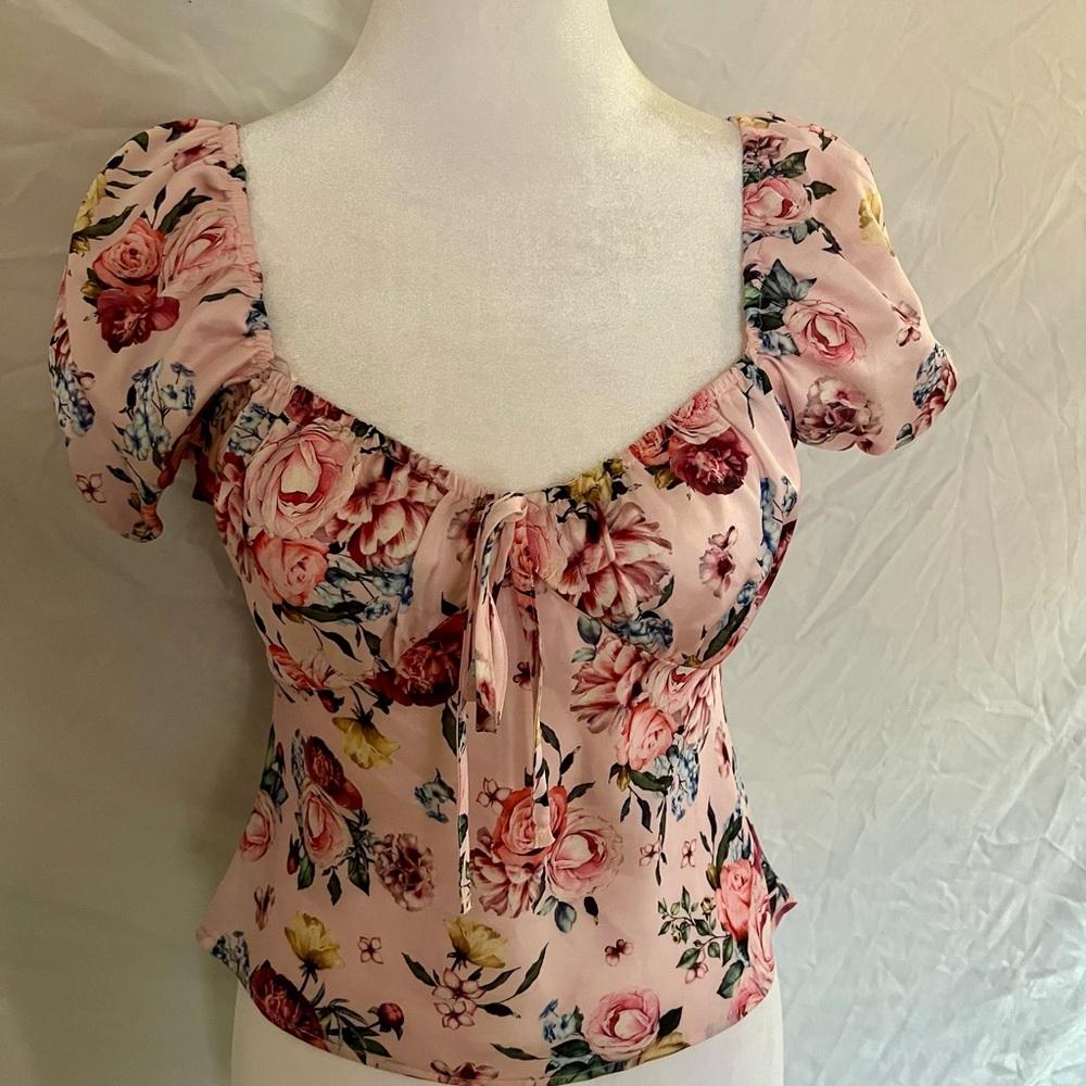 Blue Rain Pink Floral Blouse